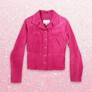 Y2K Mall Girl Leather Jacket Women’s XS Fuchsia Pink Suede Vintage Barbiecore